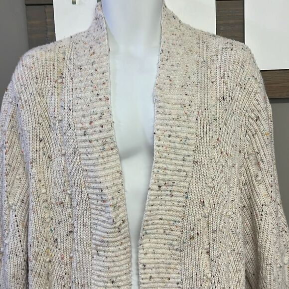 Talbots Cream Multi Speckled Raised Dots Oversized Open Front Cozy Knit Cardigan - Picture 4 of 12